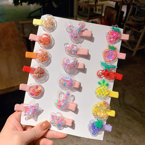 Korean style colorful transparent quicksand children's hair clip sequin fruit princess hair clip cute baby side clip girls hair accessories
