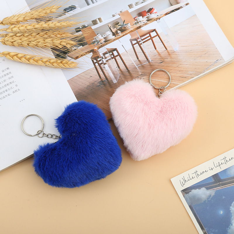 New fashion plush heartshaped fur ball pendant cute keychainpicture4