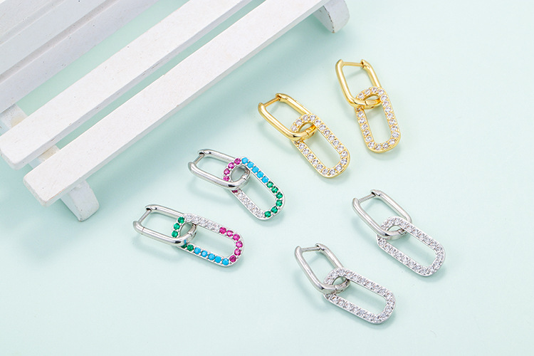 Copper Material Geometric Pattern Fashion Personalized Full Diamond Geometric Zircon Earrings