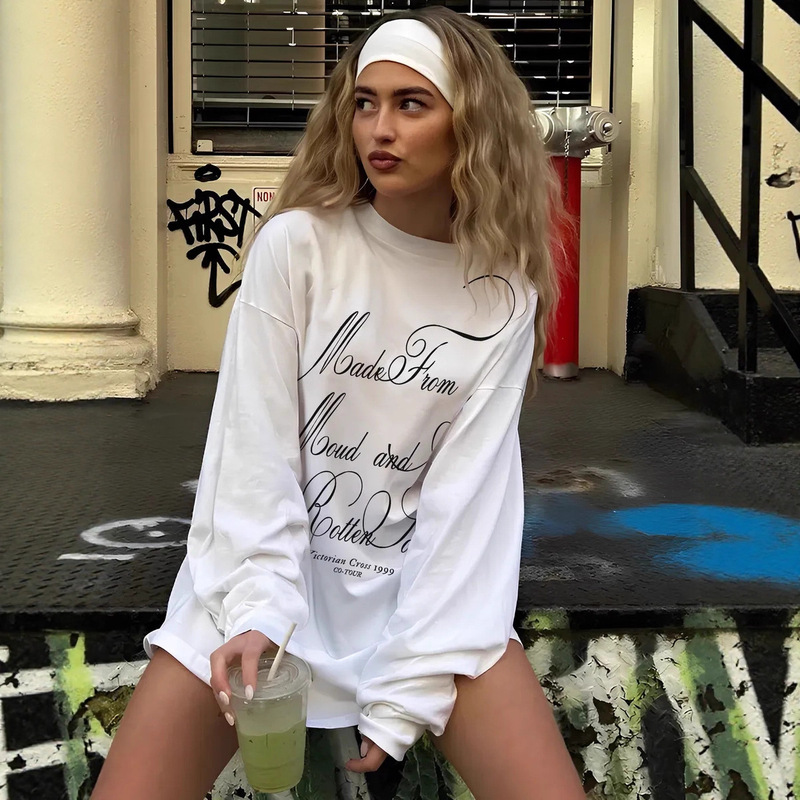 Cross-Border American-Style Cotton Long-Sleeve Y2K Design T-Shirt for Women, Minimalist All Black Print Skims, Suitable for Autumn and Winter Layering Cross-Border American-Style Cotton Long-Sleeve Y2K Design T-Shirt for Women, Minimalist All Black Print Skims, Suitable for Autumn and Winter Layering