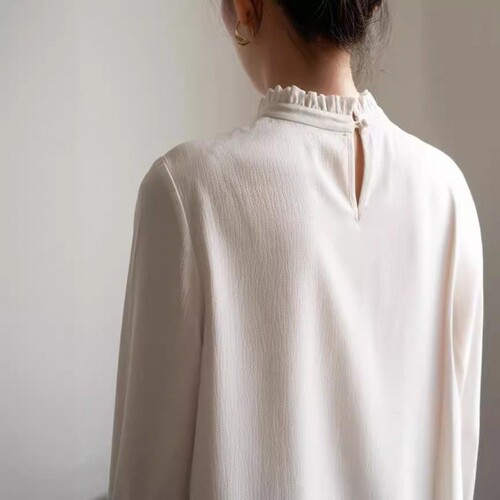 French Elegant Early Autumn Commuter Fungus Edge Folded Long Sleeve Shirt Women White Inner Chiffon Shirt Top