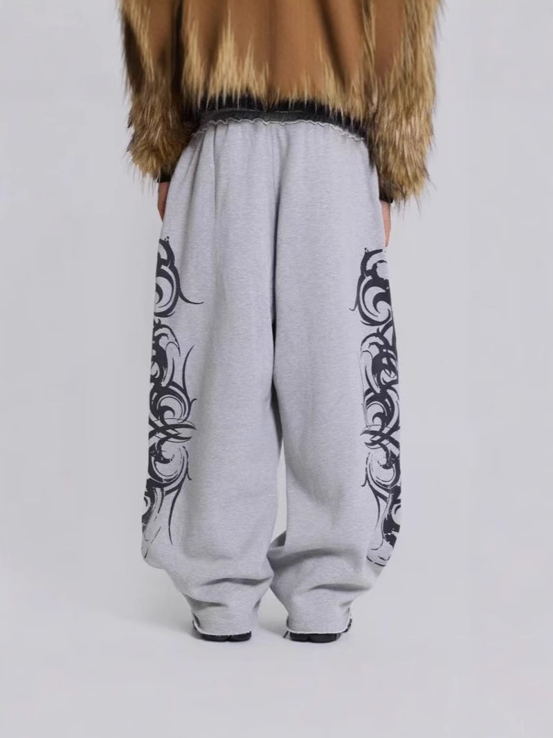 Pantalones de impresión de piernas anchas transfronterizas rectas de verano de algodón de cintura alta pantalones deportivos de spray de color de estilo casual