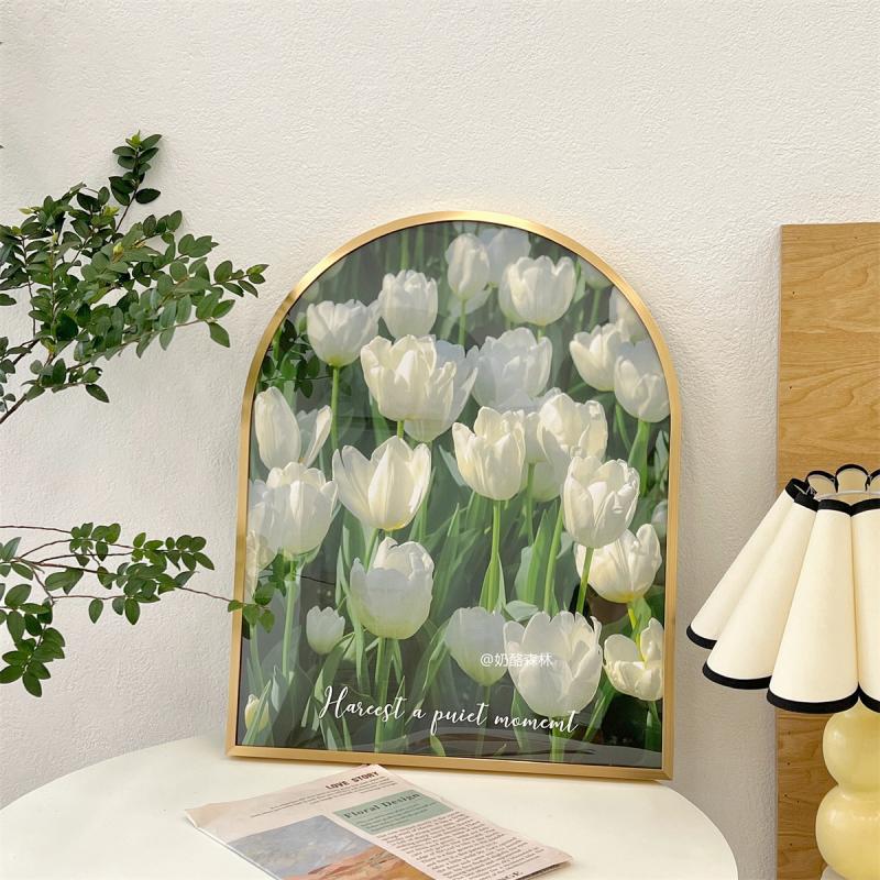 ins風法式鬱金香花卉金屬裝飾畫框臥室客廳床頭櫃擺件藝術掛畫