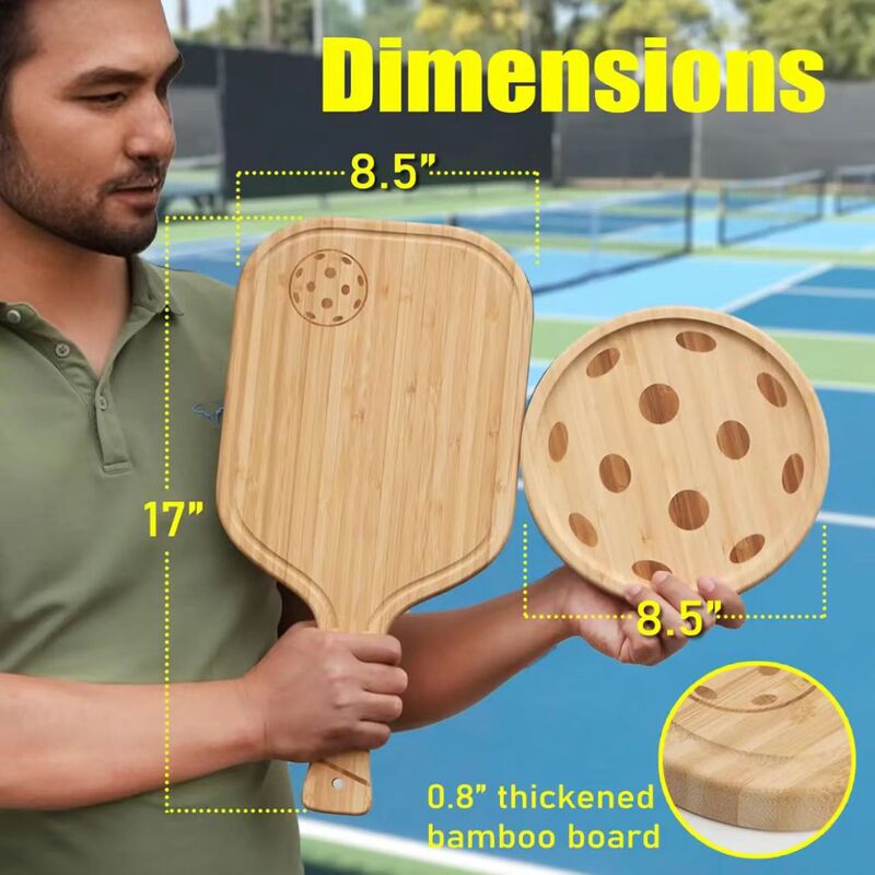 Creative Bamboo Dinner Plate Set, Pickleball-Style Solid Wood Tray, Dining Table Platter, Cutting Board, Wood Grain Texture