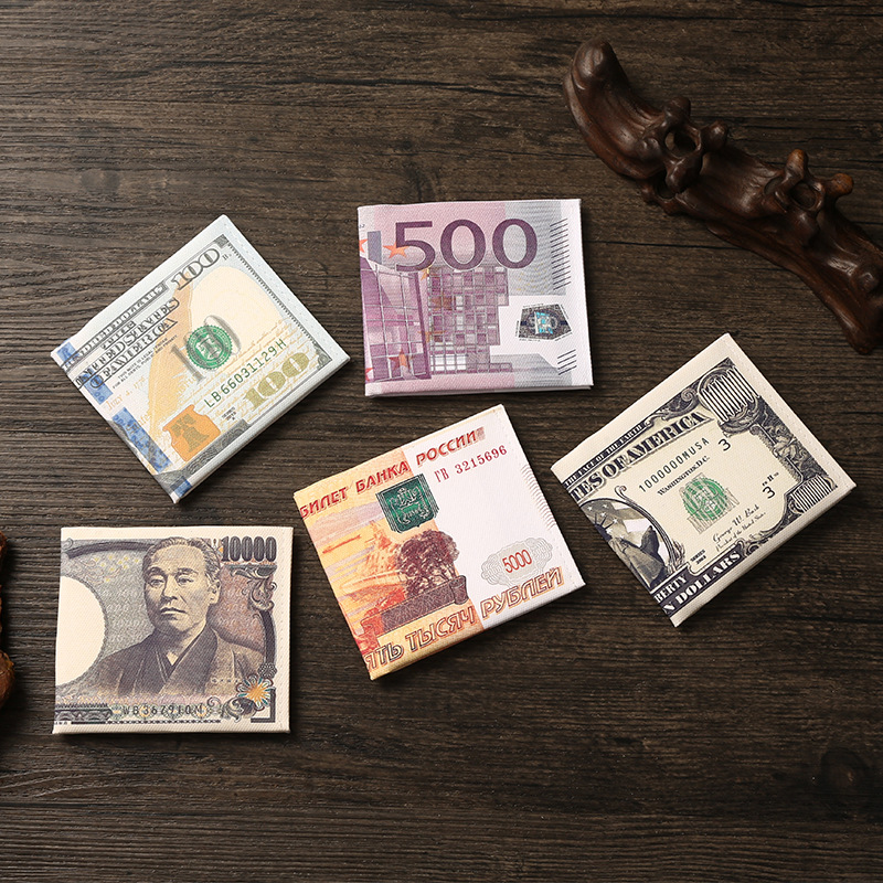 Cartera creativa Hombre Impresión transfronteriza en dólares de varios países Patrón de monedas Lona Cartera corta Cartera Cartera Bolsa en stock