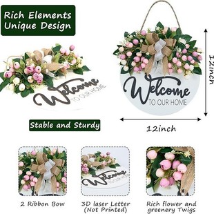 Hot-Selling Summer Welcome Wreath Wooden Door Hanging Floral Porch Decoration Wall Hanging Farmhouse White Front Door Pink Welcome Sign
