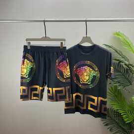 时尚潮牌欧货 Ve夏季短袖T恤短裤五分裤套装 宫廷风潮流百搭设计