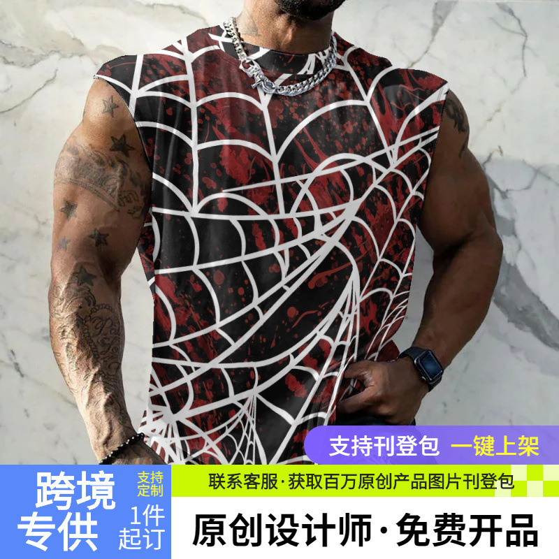 Mesh Design Top for Men, Trendy Sports Fitness Sleeveless Vest Training Shirt, Summer Thin Breathable T-Shirt