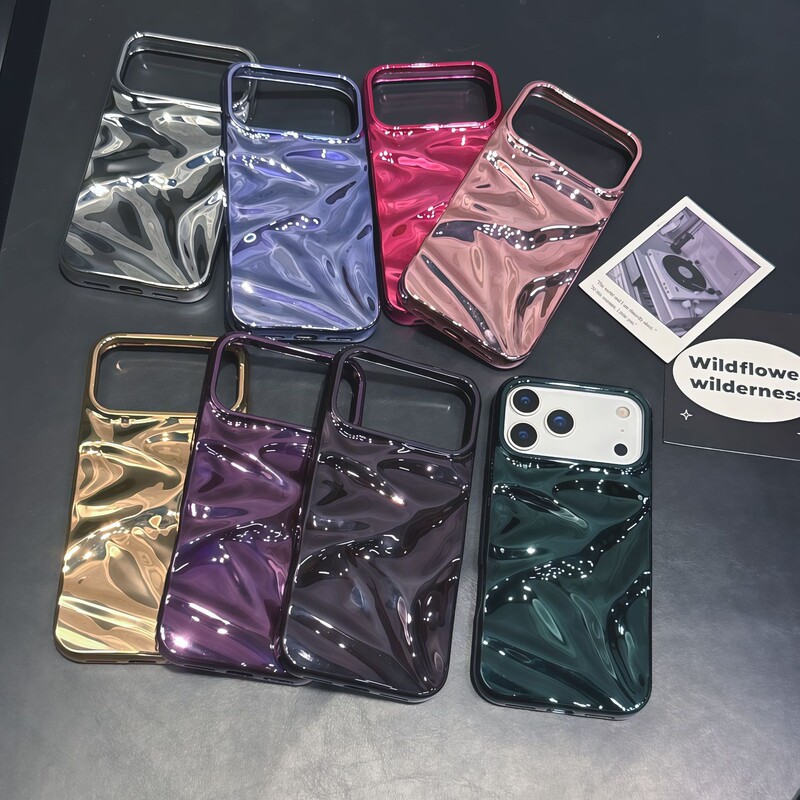 High-End Pure Color Stereo Pleats Suitable for Iphone16Pro Max Apple 17 Mobile Phone Case 15/14 Anti-Fall Soft