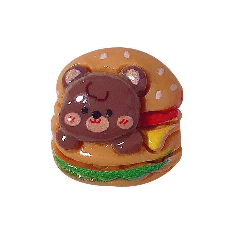 Nuevo oso de dibujos animados hamburguesas de alimentos para animales juegan accesorios de resina diy clip para el cabello de teléfono celular agujero de botón accesorios hechos a mano