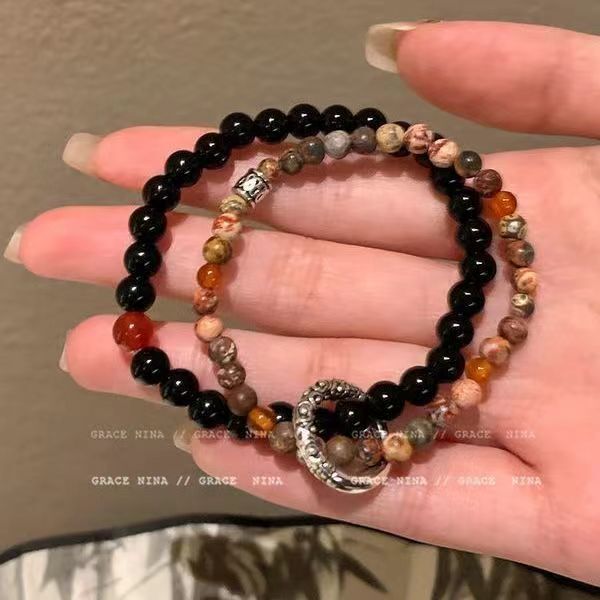 Chinese aesthetics! Guofeng Ping An Buckle Beaded Bracelet Women 2024 New Natural Stone Bracelet Couple Trendy Jewelry Chinese aesthetics! Guofeng Ping An Buckle Beaded Bracelet Women 2024 New Natural Stone Bracelet Couple Trendy Jewelry