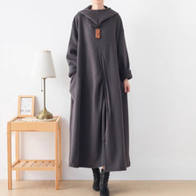 秋冬加绒宽松大码卫衣裙连帽长款外贸连衣裙大袍子