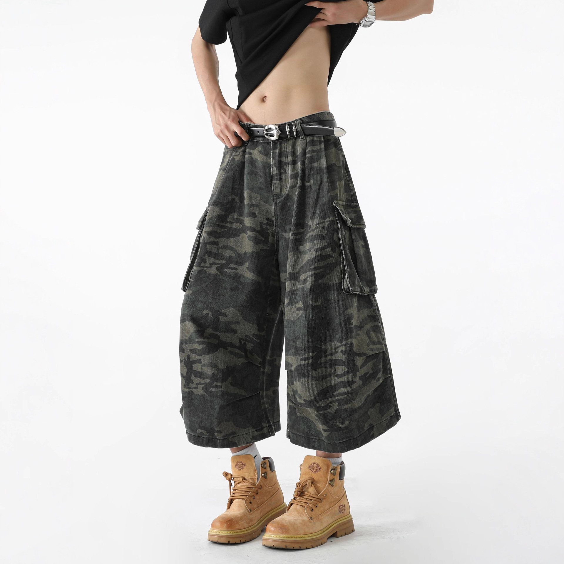 Cross-Border American Multi-Pocket Wide-Leg Camouflage Cargo Shorts for Men and Women 2025 New Trendy Brand Loose Men's Casual Pants