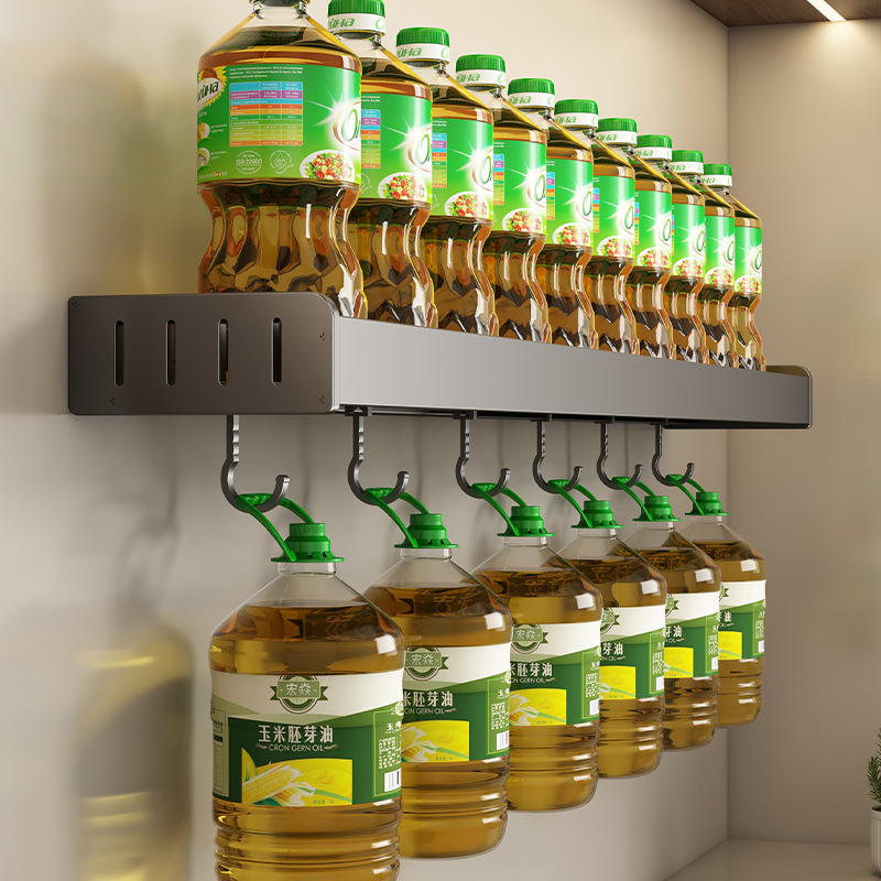 Kitchen wall-mounted hook spice rack without drilling, full set of seasoning utensil holders, chef's knife hanger, household aluminum space-saving storage rack