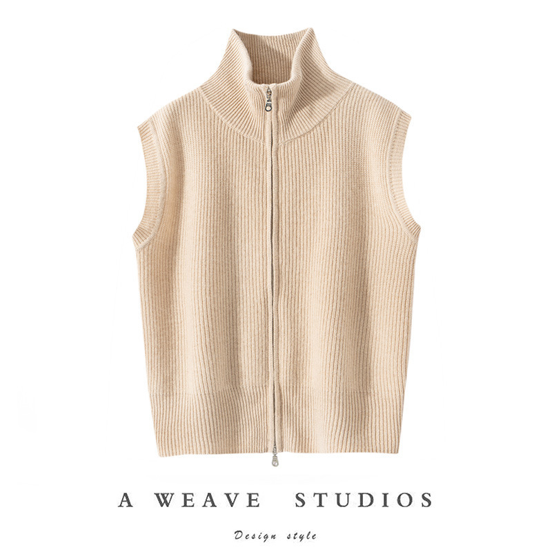 Cashmere Vest Cardigan 2025 Autumn and Winter New High Collar Sleeveless Vest Loose Waistcoat Pure Color Tassel Knitted