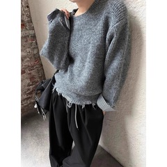 韩系设计感袖口拼接毛衣女2025秋冬新款宽松百搭长袖针织衫上衣潮