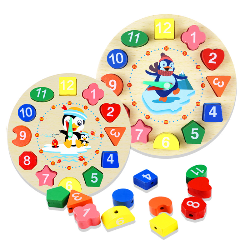 Juguete educativo de madera, reloj digital, bloques de formas, reconocimiento de colores, para niños
