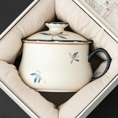 メーカー岩鉱白描画金胡蝶蘭口オフィスカップ茶水分離カップセラミックマグ蓋付きティーカップ
