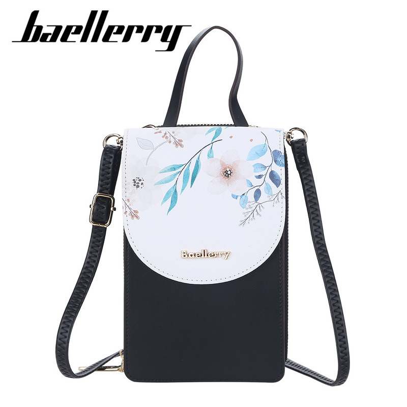 New Mobile Phone Bag Women's BAELLERRY Korean Style Touch Screen Printed Shoulder Bag Mini Vertical Crossbody Bag Wallet
