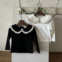 25春季新品韩版ins童装婴幼童小童宝飞边娃娃领长袖百搭打底衫T恤