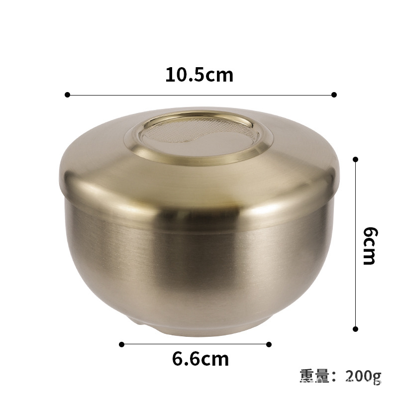 Suministro directo de fábrica restaurante coreano tazón de sopa de acero inoxidable creativo dorado doble capa de aislamiento térmico condimento tazón de arroz con tapa
