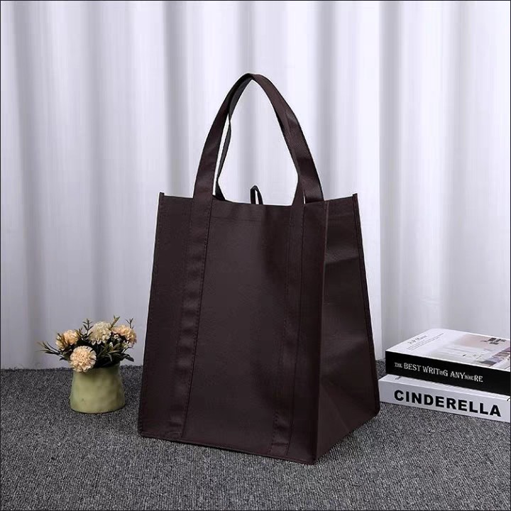 En stock Amazon conveniente bolso no tejido bolsa de vino tinto sólido engrosado caja completa de compras bolsa de picnic LOGO cambiado a grande