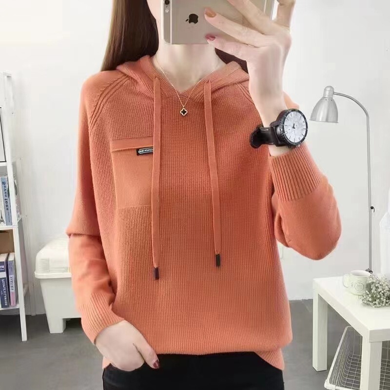 Korean Style Hooded Knit Sweater Jacket 2026 Autumn and Winter Stylish Loose Versatile Sweater Base Shirt Top for Women Korean Style Hooded Knit Sweater Jacket 2026 Autumn and Winter Stylish Loose Versatile Sweater Base Shirt Top for Women