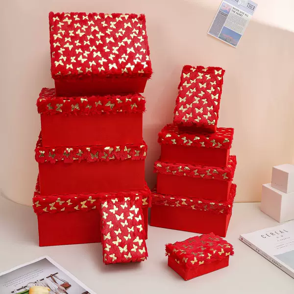 Spot Velvet Hot Stamping Gift Box Holiday Gift Packaging Heaven and Earth Cover Necklace Hand Jewelry Perfume Lipstick Packaging Storage