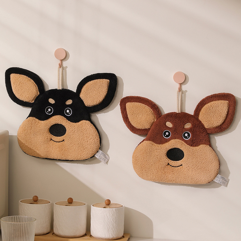 キュートで面白い蜂犬ハンドタオル吸水性コーラルベルベットスクエアタオルキッチンとバスルーム兼用ハンギングタオルクロスボーダー|undefined