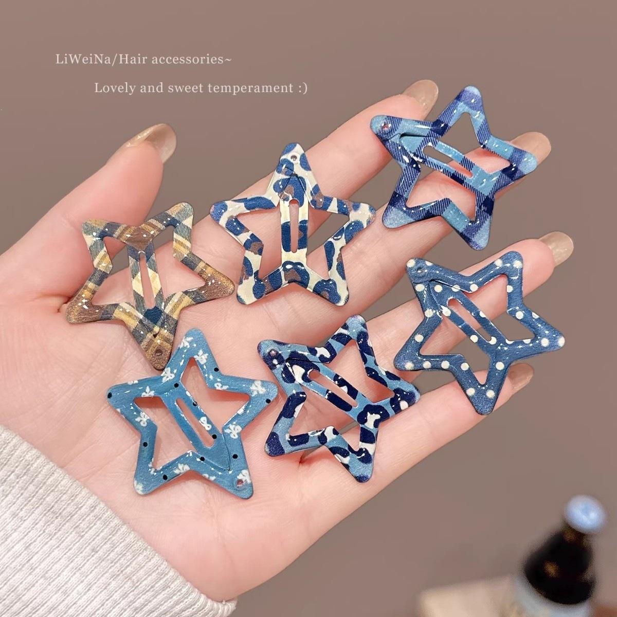 Blue leopardo estrella clips de cabello para niños frente lateral clips de pestaña clips de cabello rotos clips de cabello BB tocado de niña