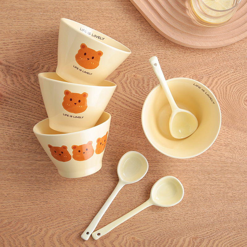 Juego de Vajilla de Cerámica Color Crema, Incluye Platos, Tazones y Cucharas