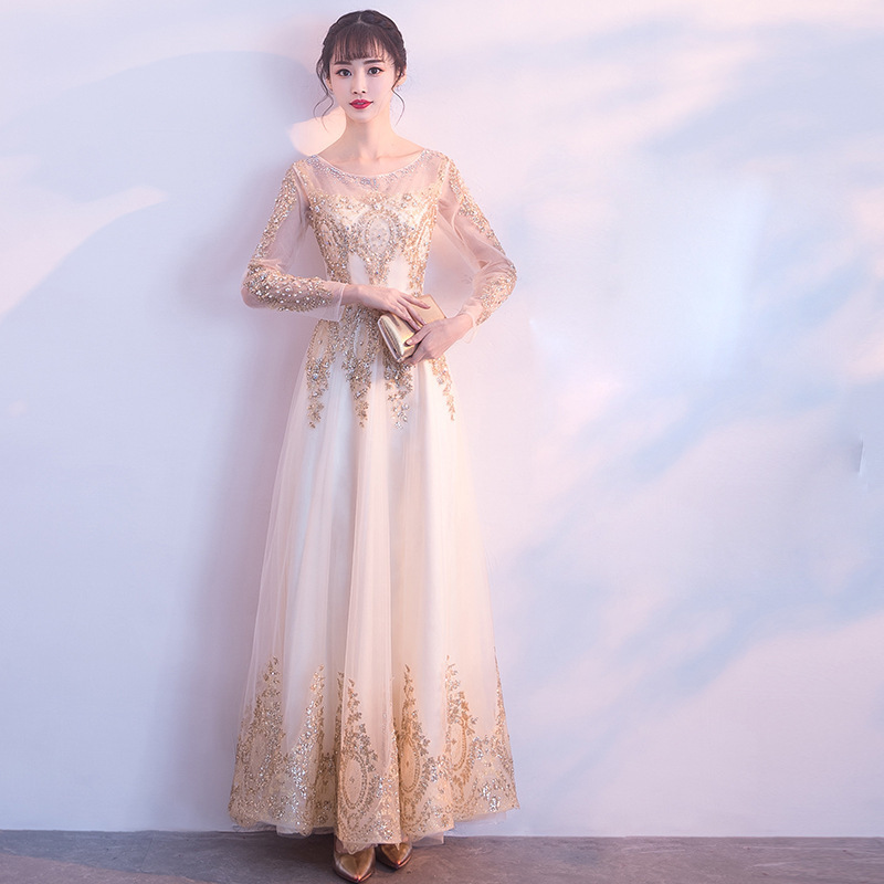 Choir Evening Dress for Women 2026 Spring New Sequin Lace Banquet Dress Host Performance Dress