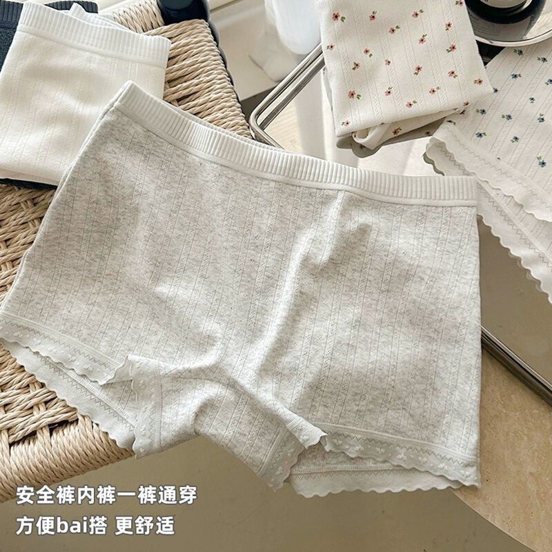 10A抗菌女生纯棉平角内裤提花无痕透气防走光二合一安全打底内裤|undefined