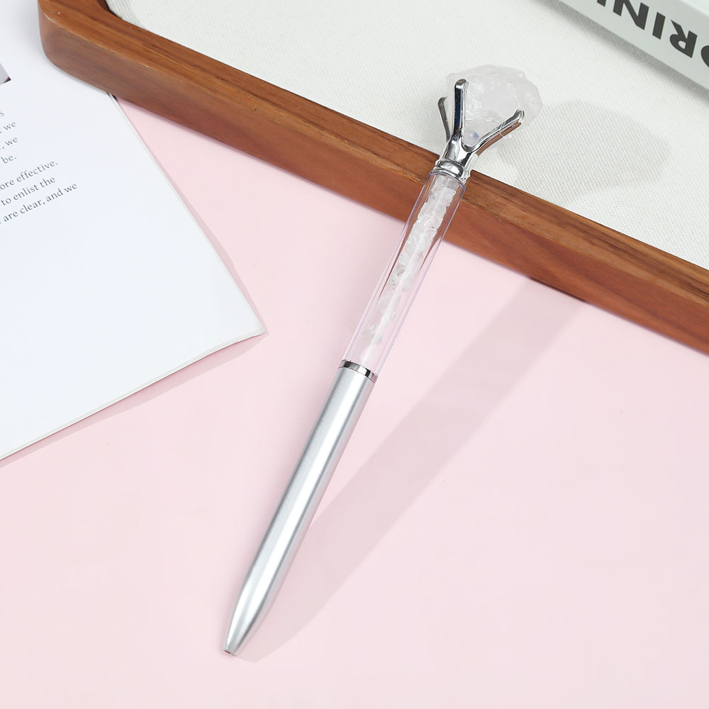 Estudiantes de escritura de cristal natural piedra crudo lápiz de escritura papelería arena flotante lápiz de bola de alta calidad regalos publicidad lápiz de firma