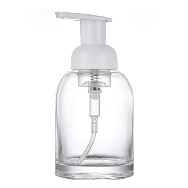 Cristal blanco bomba de espuma mano desinfectante botella tipo prensa espuma sub-botella de cristal botella de jabón mousse loción botella al por mayor