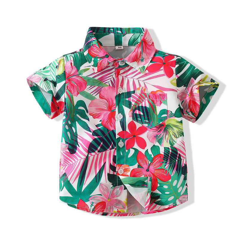 Vacaciones para niños ropa de playa camisa verano nuevo comercio exterior ropa para niños camisa floral de manga corta para niños europeos y americanos en stock