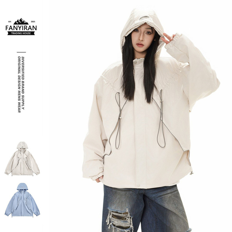Nepleure Outdoor Trendy Brand Top Jacket Women's Loose Slim Hooded Jacket Ck008