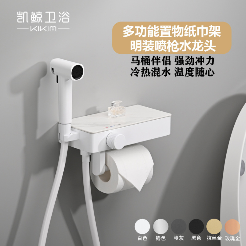 Toilet Spray Gun Companion, Bathroom Exposed Hot and Cold Spray Gun, Paper Towel Holder, Toilet Flushing Spray Gun, Bidet Faucet