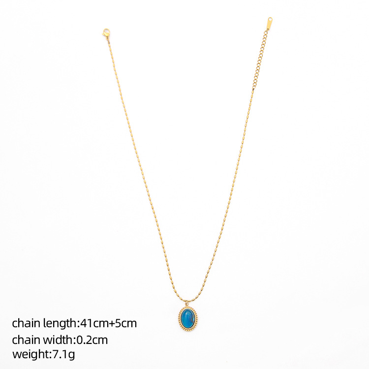 Fashion Round Water Droplets Stainless Steel Titanium Steel Inlay Turquoise Opal Pendant Necklace 1