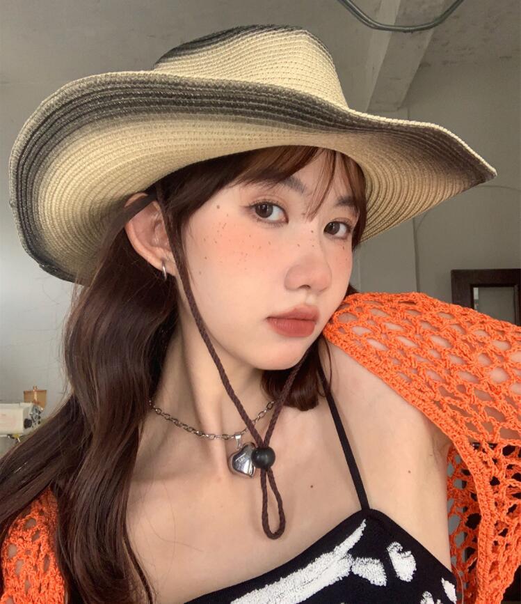 420g Weight Women's Fashion Tie Dye Big Eaves Straw Hat