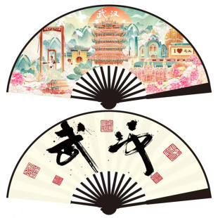 10 inch Wuhan Yellow Crane Tower ink painting silk cloth fan scenic area explosion folding fan advertising fan travel photo fan