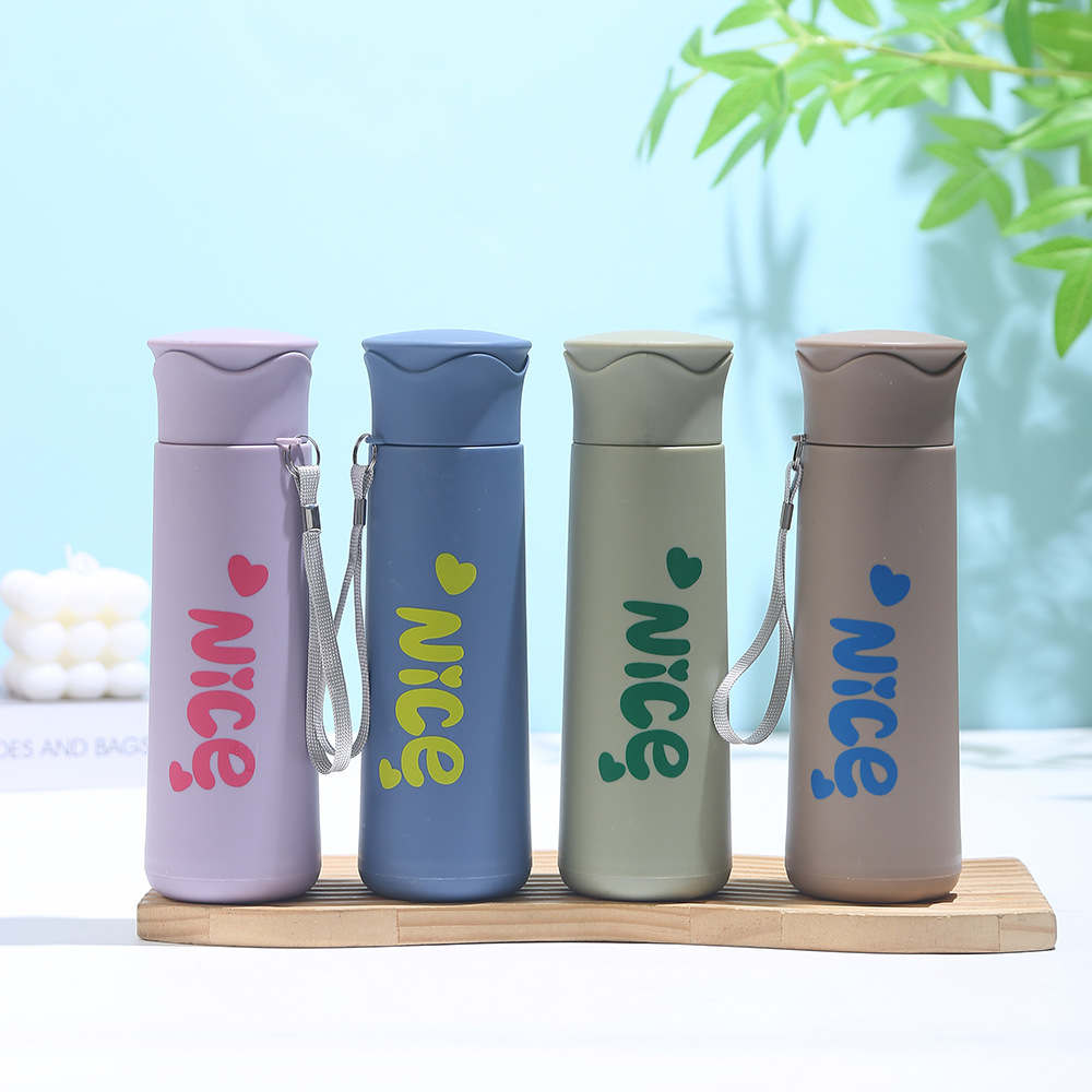 简约波纹学生塑壳水杯小众高颜值nice玻璃水杯便携学生运动水杯