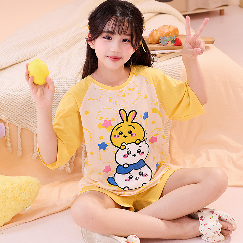 Verano niñas pijamas algodón peinado fino traje de manga corta niños niñas estilo occidental grande lindo homewear