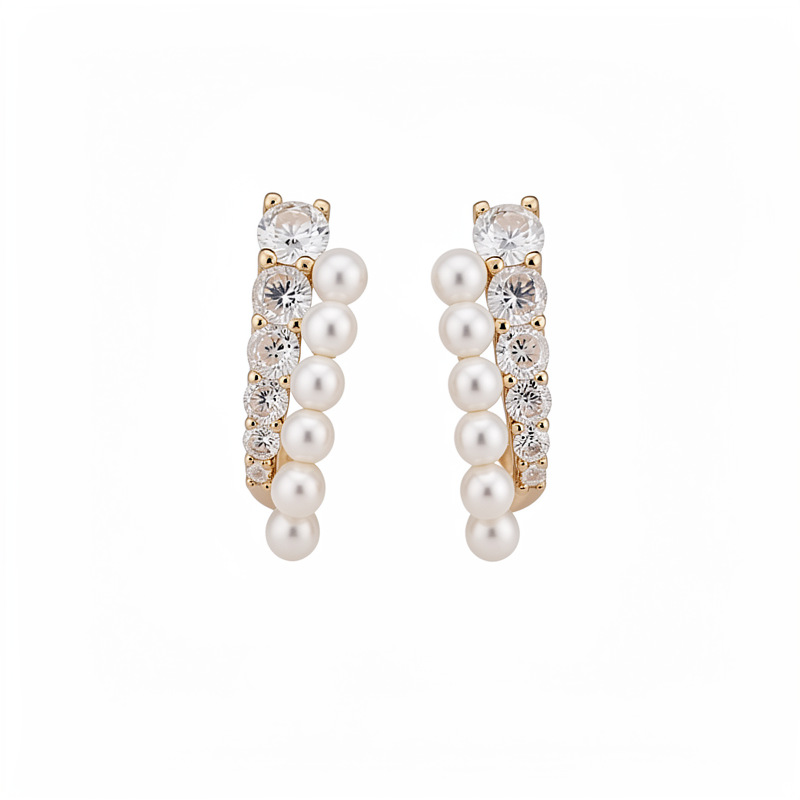 Agujas de plata de piedra de perla redonda perlas temperamento simple estilo estilo amplio pendientes ligeros de lujo alta sensación auriculares al por mayor