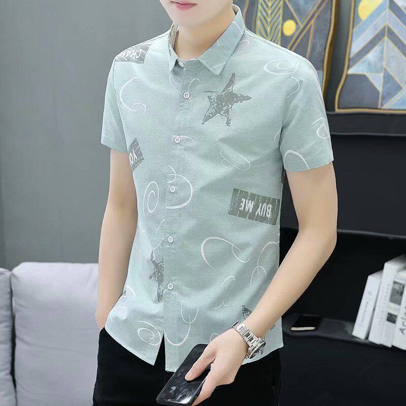 Summer short-sleeve shirt, Korean style slim-fit trendy stylish plaid casual business mid-sleeve shirt for men