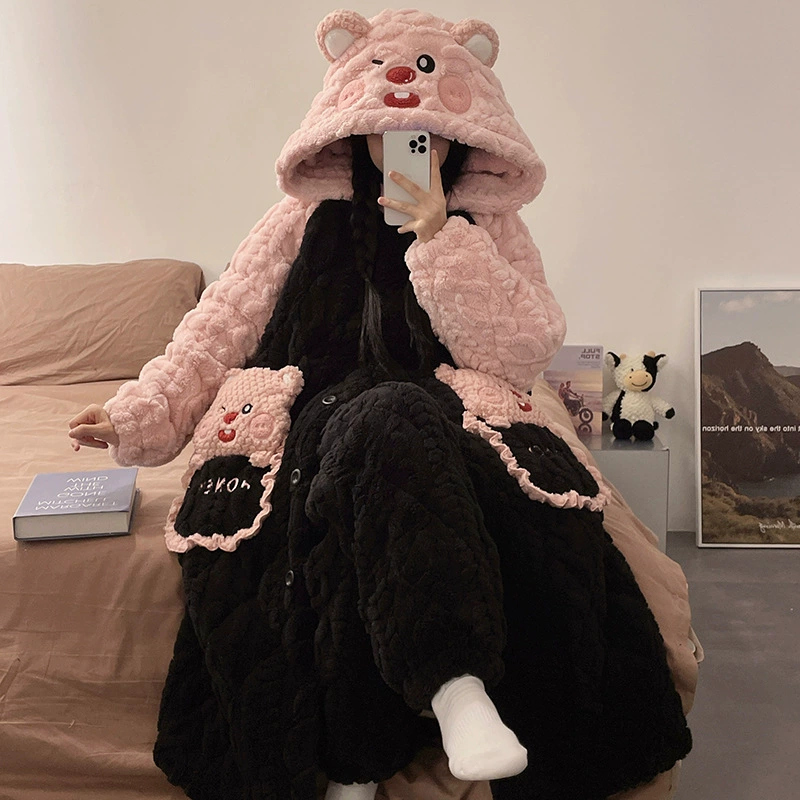Хеллоkitty, милая стеганая зимняя на bathrobe, теплая кофта капюшон, мультяшный пижама, набор