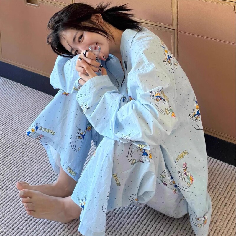 Korean Style Lazy Style Cartoon Women's Pajamas Autumn Casual Cardigan Home Clothes suit plus size Donald Duck Print Long Sleeve Korean Style Lazy Style Cartoon Women's Pajamas Autumn Casual Cardigan Home Clothes suit plus size Donald Duck Print Long Sleeve