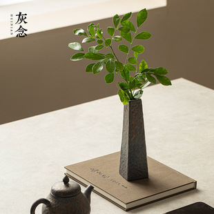 Gray Stone Rhyme Flower Vessel Stoneware Vase Japanese Retro Creative Ornaments Dried Flower Arrangement Modern Simple Tea Ceremony Accessories
