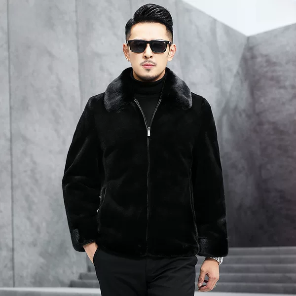 Mink Fur Outwear Men's Lapel Whole Mink Leather Outwear Winter Hooded Youth Carving Imitation Mink Fur Gold Mink Velvet Outwear