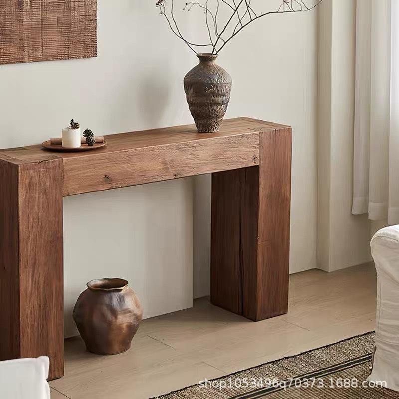 Directly supplied by the manufacturer: Old elm wood console table for living room, wall-mounted side table, hallway table, decorative table, side cabinet, and stand